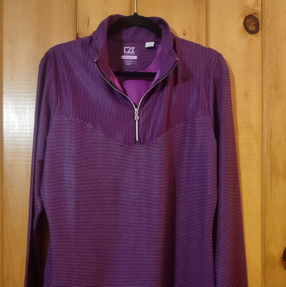 Cutter & Buck Women's Striped Purple Quarter-Zip Top